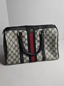 Bolso de Mano GUCCI Boston GG Cuero Azul Marino Vintage 1983 - Imagen 1 de 13
