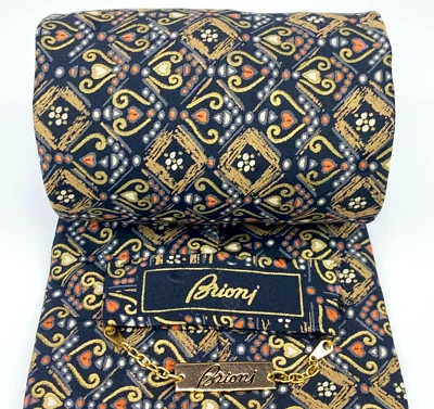 BRIONI Roma черное золото оранжевый серый галстук мужской сердца круги искусства мужской галстук 60» - Изображение 1 из 4