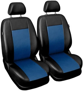 Seat covers fit Volkswagen Transporter  T4 T5 T6 1+1 black/blue Leatherette   - Picture 1 of 5
