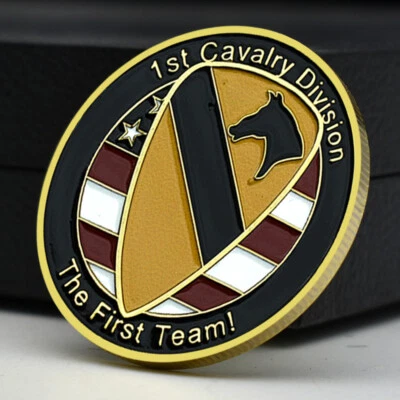 美国陆军军事纪念奖章第1骑兵师镀金挑战硬币 — 第 1/4 张图片