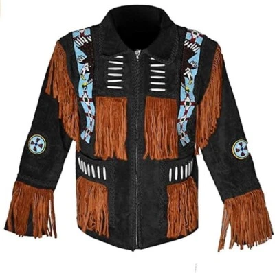 Men Black with Brown Accents Western Cowboy Suede Leather Jacket  Wild West styl - Image 1 of 3