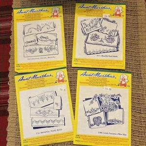 AUNT MARTHA'S HOT IRON TRANSFER - LOT OF 4 Flowers His Hers Butterfly - Picture 1 of 6