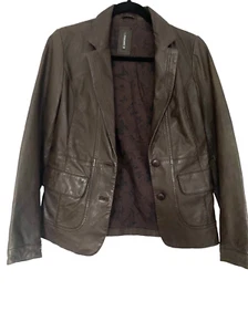 NAF NAF BROWN SOFT LAMBSKIN LEATHER JACKET EXCELLENT CONDITION 36 . - Picture 1 of 6