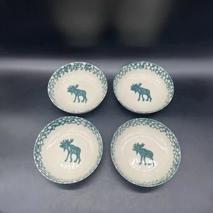 Tienshan Folk Craft Moose Country Cereal Soup Bowls 6.5” Green Set Lot of 4 - Picture 1 of 21