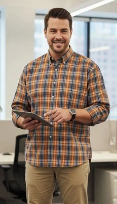 Camisa de vestir Izod Heritage tartán a cuadros de algodón con botones para hombre talla XL Foto 1 de 4