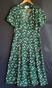 Feather and Noise Green Button Front Midi A-Line Dress Size 10 - Picture 1 of 5