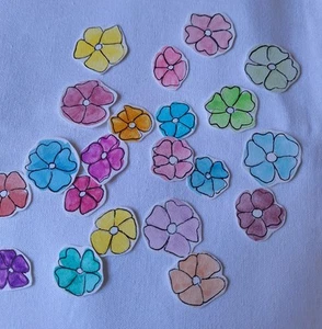 Watercolour Hand Drawn Paper Flowers X 20 Pieces Various Sizes - Picture 1 of 4