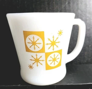 Tazza tazza Fire King vetro latte oro Atomic Starburst vintage MCM - Foto 1 di 5