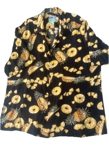 Camicia Reyn Spooner uomo grande nera stampa ananas camicia hawaiana Aloha!! - Foto 1 di 6