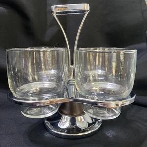 Mid Century Modern Barware Set Of 4 Glasses Rotating Caddy Condiment Lazy Susan - Picture 1 of 15