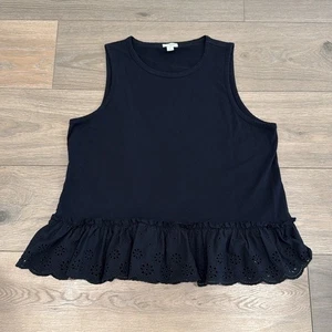 J. CREW FACTORY Black Eyelet Ruffle Hem Sleeveless Peplum Summer Tank Top Size L - Picture 1 of 10