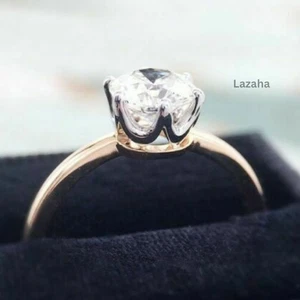 Anello di Fidanzamento 1,50 Ct Moissanite Taglio Tondo Oro Bianco 18K e Oro Rosa 2 Toni - Foto 1 di 9