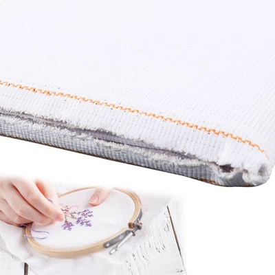 Tissu Aida à broder au point de Croix Tissu Coton Blanc 14CT avec Règle de Me... - Photo 1/4