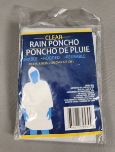 Rain Poncho 39.4" x 50" Clear-Durable-Hooded-Reusable - NEW Sealed - Picture 1 of 3
