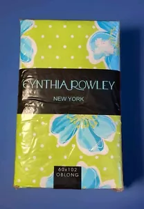 Cynthia Rowley 60" x 102" Vinyl Tablecloth Flowers Green & Teal, Flannel Backing - Picture 1 of 11