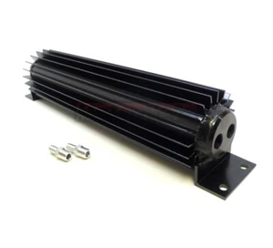 12" Dual Pass Transmission Trans Oil Cooler Kit Universal Finned Black Aluminum - Picture 1 of 4