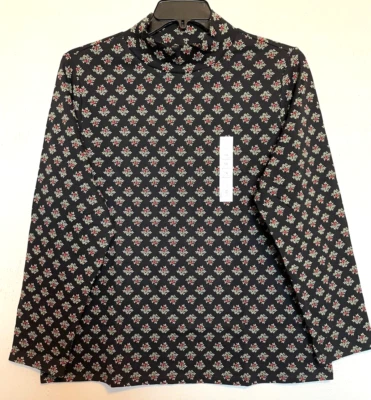 Croft & Barrow Size 2X Black Tile print mock neck knit top, long sleeve, NWT - Image 1 of 3