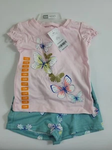 Carter's Baby Girl's Pink/Aqua Butterflies Print Shorts Set Size 12M NEW - Picture 1 of 8