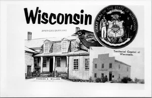 RPPC Wisconsin WI Dairyland capital sello estatal blanco y negro collage postal sin publicar - Imagen 1 de 2