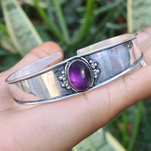 African Amethyst Gemstone 925 Sterling Silver Cuff Bracelet Shining Jewelry - Picture 1 of 7