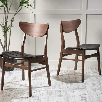 Sillas de comedor de cuero anís/nogal, juego de 2 piezas, acabado marrón oscuro/nogal Foto 1 de 4