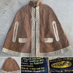 Poncho vintage Articulos de Piel Velaso gamuza cuero capa hippy vaquera occidental - Imagen 1 de 12