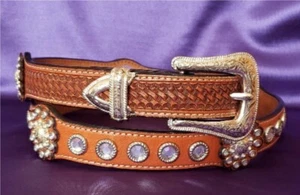 NEW! DDD 3-D Western Belt-1" Leather-Rhinestones-Concho's Women's 36 - Picture 1 of 6