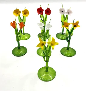 PC25 Vtg Bimini Glass Germany Multi Color Floral Set Of 7 Place Card Holder - Picture 1 of 12