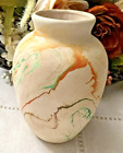 Nemadji Art Pottery Vase Red Orange Swirl Clay Design Pot Bulbous