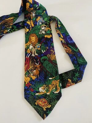 Gravata Disney Store Mickey Mouse Pateta Pato Donald Safari 100% Seda - Imagem 1 de 4