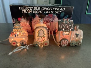 Vintage Delectable Gingerbread Train Night Light Set Ceramic Christmas - Picture 1 of 5