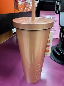 Dunkin Donuts 24oz Stainless Steel Insulated Tumbler w/ Straw Iridescent Tan - Picture 1 of 2