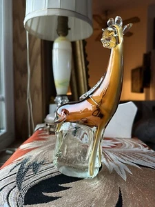 Vintage Giraffe Murano Style Amber Clear Solid Glass Figurine Paperweight 8-1/2” - Picture 1 of 14