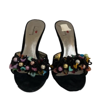 Luichiny Negro Gamuza Colorido Cuentas Abierto Punta Redonda Zapatos Tacón 3-5/8 Talla 7M Foto 1 de 4