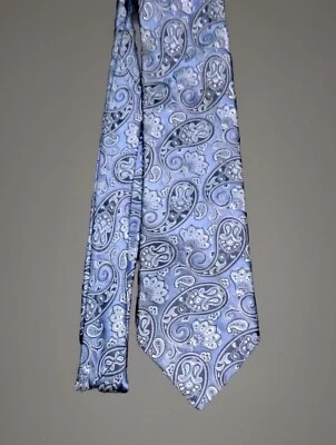 Corbata de seda hecha a mano Ike Behar Inglaterra rica cachemira azul brocado fino Foto 1 de 3
