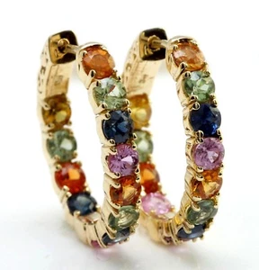 6.01 Carat Natural Ceylon Multi-Color Sapphire in 14K Solid Yellow Gold Earrings - Picture 1 of 8