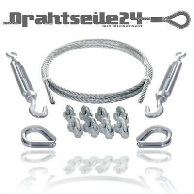 Stahlseil Drahtseil Stahlkabel 2mm 3mm 4mm 5mm 6mm 8mm Spannen Spannsystem Set - Bild 1 von 4