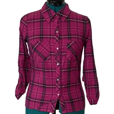 Camisa informal con botones marca BONGO rosa a cuadros 100 % algodón talla M Foto 1 de 4