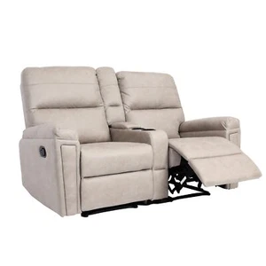 B-Ware 2er Kinosessel MCW-K17 Sofa, Getränkehalter Stoff/Textil hellgrau - Bild 1 von 15