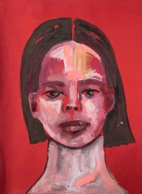 Original Woman Portrait Painting 9x12 Red Expressive Wall Art Miz Katie - Image 1 of 4
