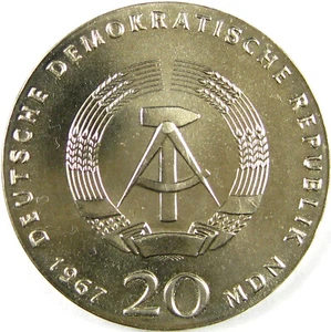 1967 East Germany 20 Mark Km# 18.1 Proof Silver Mintage = 100,000 Rare - Picture 1 of 3