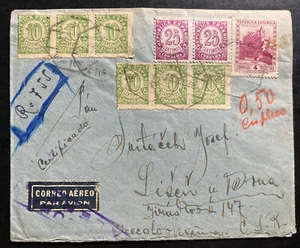 1938 Valencia Spain Airmail Civil War Registered Cover To Lisen Czechoslovakia - Picture 1 of 2