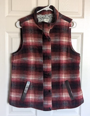 CHRISTOPHER & BANKS Womens MEDIUM Red White Plaid Vest Full Zip Fleece Lined - Изображение 1 из 4