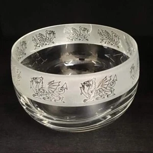 Crystal Glass Bowl Animo Frosted Bowl Welsh Dragon Engraved Home Decor Gift - Picture 1 of 1