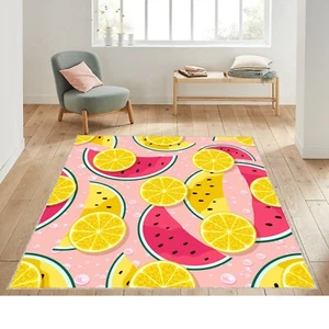 Pattern of Lemon Slices, Watermelon and Water Drops, Lemon Pattern Rug, Watermel - Picture 1 of 11