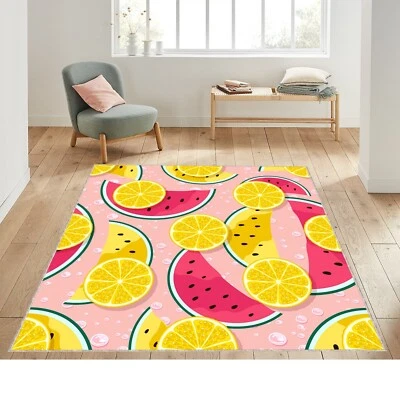 Pattern of Lemon Slices, Watermelon and Water Drops, Lemon Pattern Rug, Watermel - Image 1 of 4