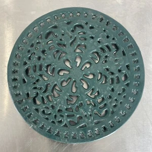 Cast Iron Trivet Stand Green Floral Pattern 22cm Round Vintage Retro Kitchen - Picture 1 of 3