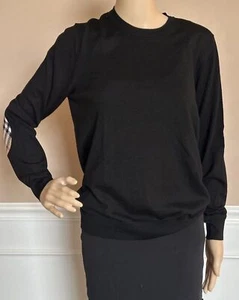 Burberry Bempton Wool Black Elbow Patch Sweater Large 8091034 NWT $830 - Picture 1 of 9
