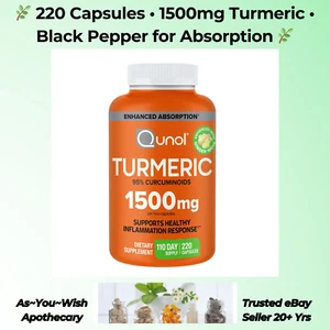 Qunol Kurkuma 1500mg 220 Kapseln Curcumin mit schwarzem Pfeffer zur Aufnahme OTC - Bild 1 von 5
