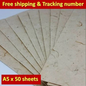 50Pcs xA5 Mulberry Paper Sheet Handmade Natural Cream Invitation Card Art Craft - Picture 1 of 12